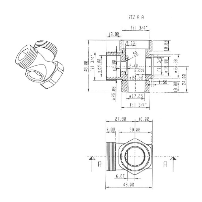 Washing Machine Fixing Tap ¾ - disegno tecnico