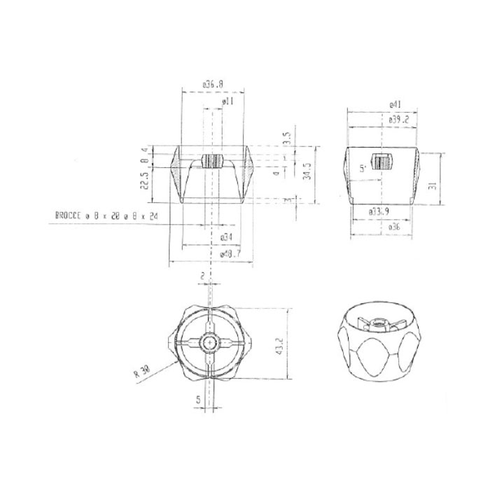 Maniglia Globo Ridotta - disegno tecnico