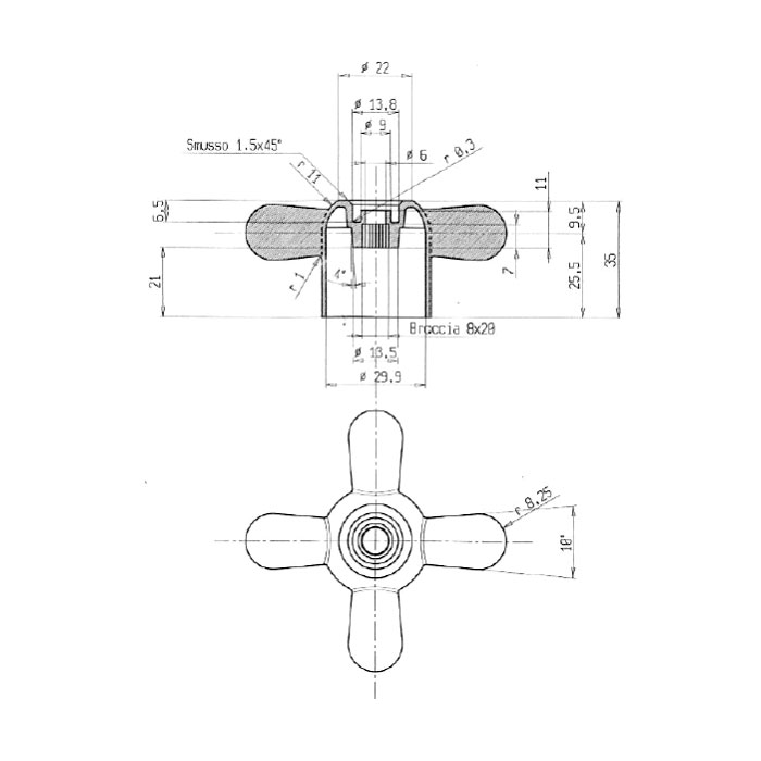 Maniglia Croce Campana - disegno tecnico