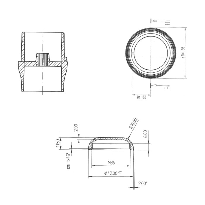 Maniglia Saturno con Anello Rigato - disegno tecnico