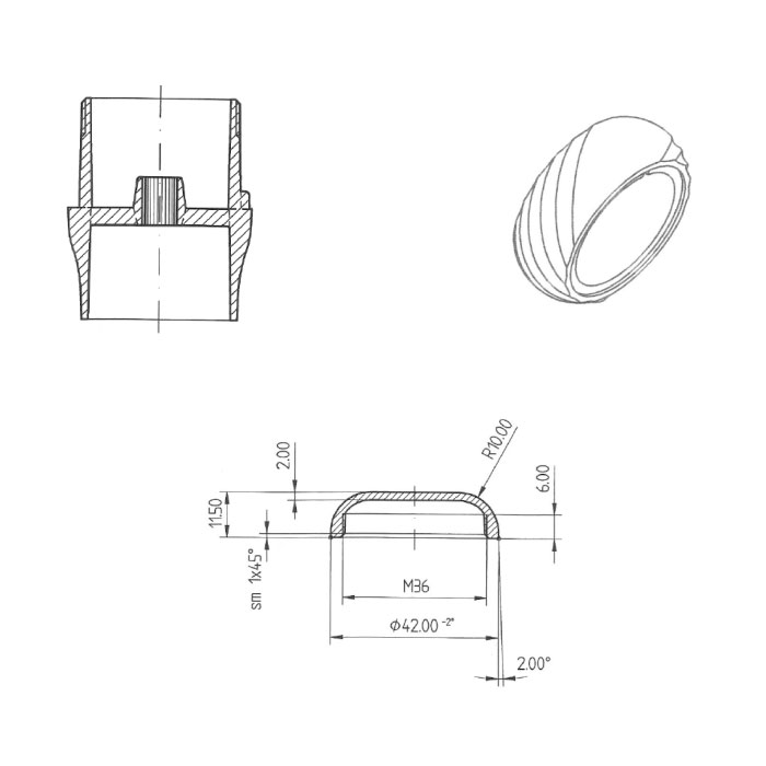 Handle Saturno with Oblique Narrow Ring - disegno tecnico