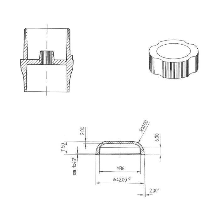 Maniglia Saturno con Anello Brillantato - disegno tecnico