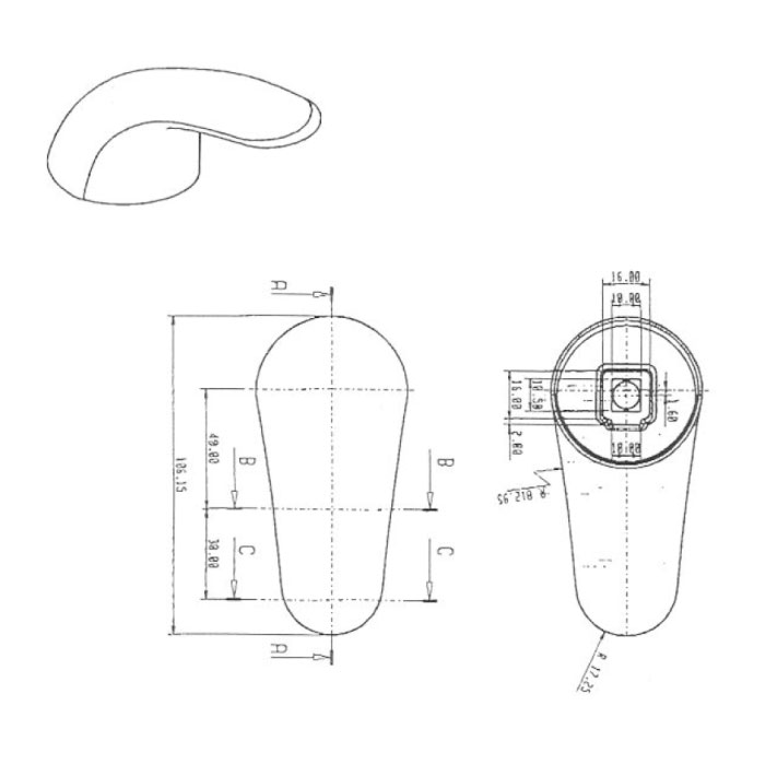 Leva Monocomando - disegno tecnico