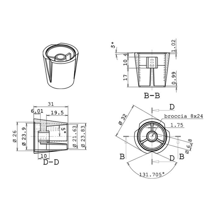 Maniglia Mini Kudi - disegno tecnico