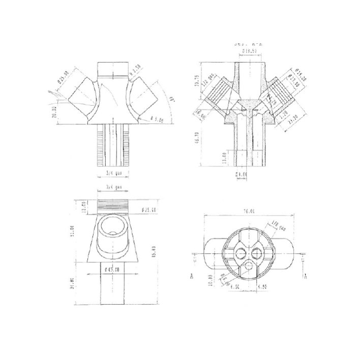 Monoforo Lusso da ½ con Gambo - disegno tecnico